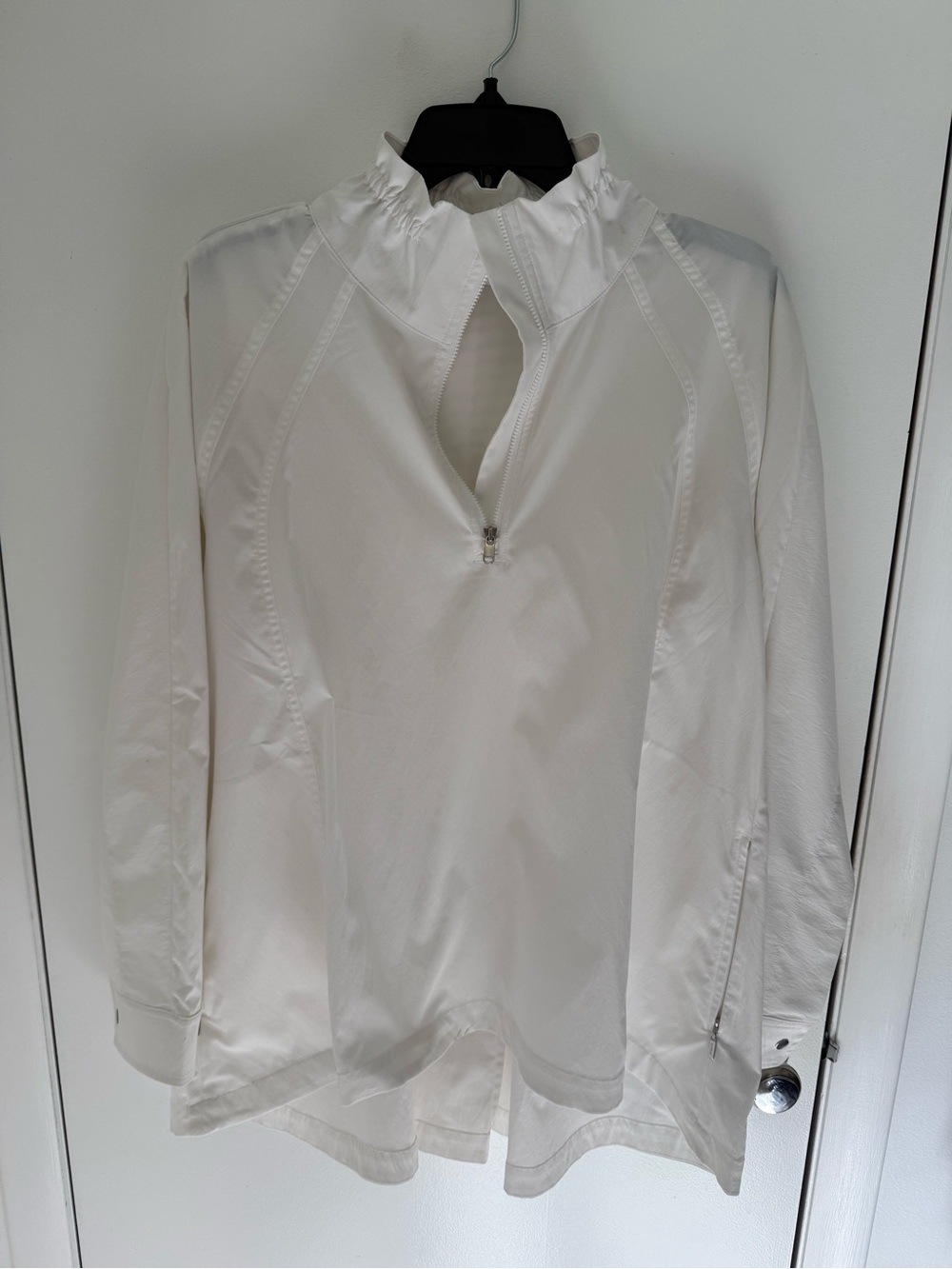 Athleta White Half-Zip Ruffle Collar Pullover